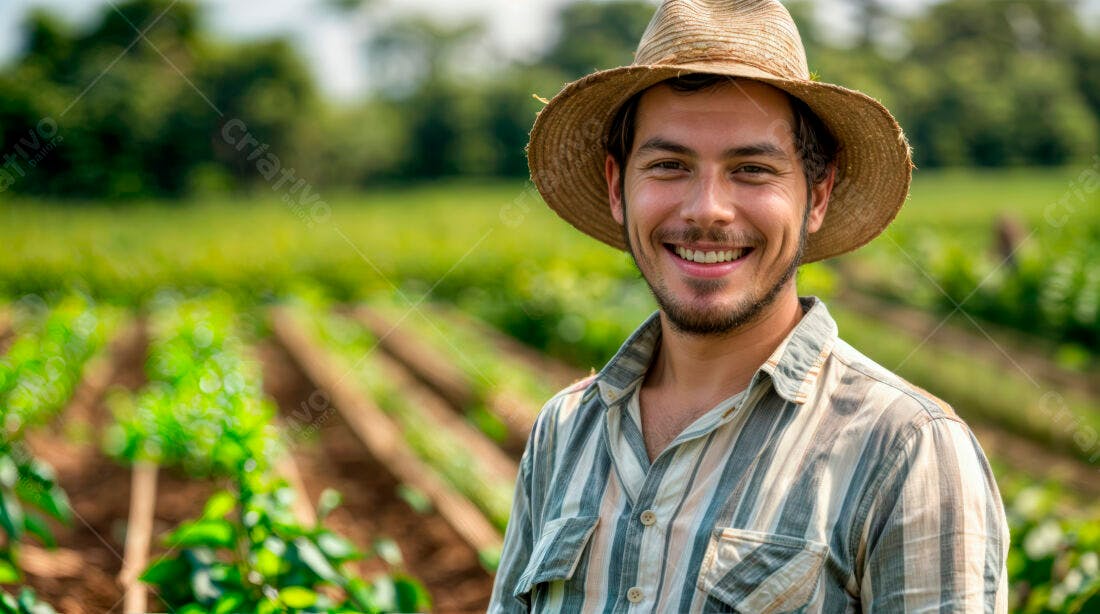 Agricultor sorrindo em plantação