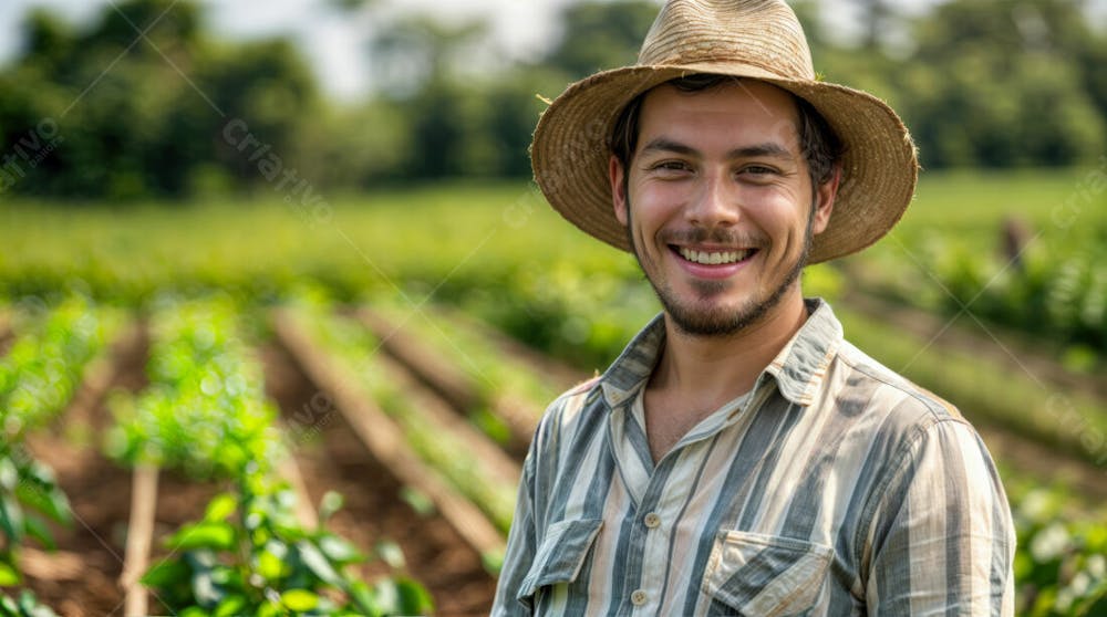 Imagem Ia Homem Fazendeiro Feliz Jovem Do Agro Trabalhador Na Plantação Da Fazenda No Campo