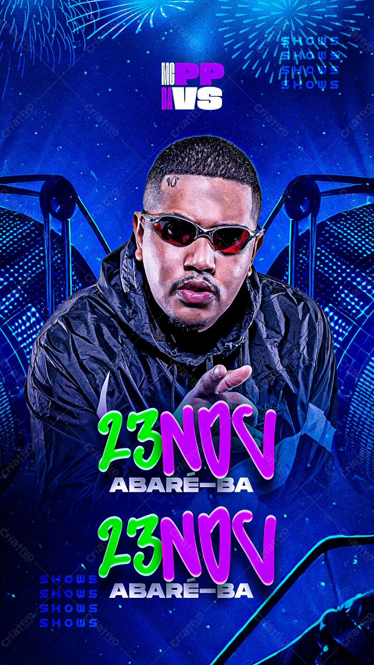 Flyer Show MC PP Da VS 23 de Nov em ABARÉ-BA PSD Editável