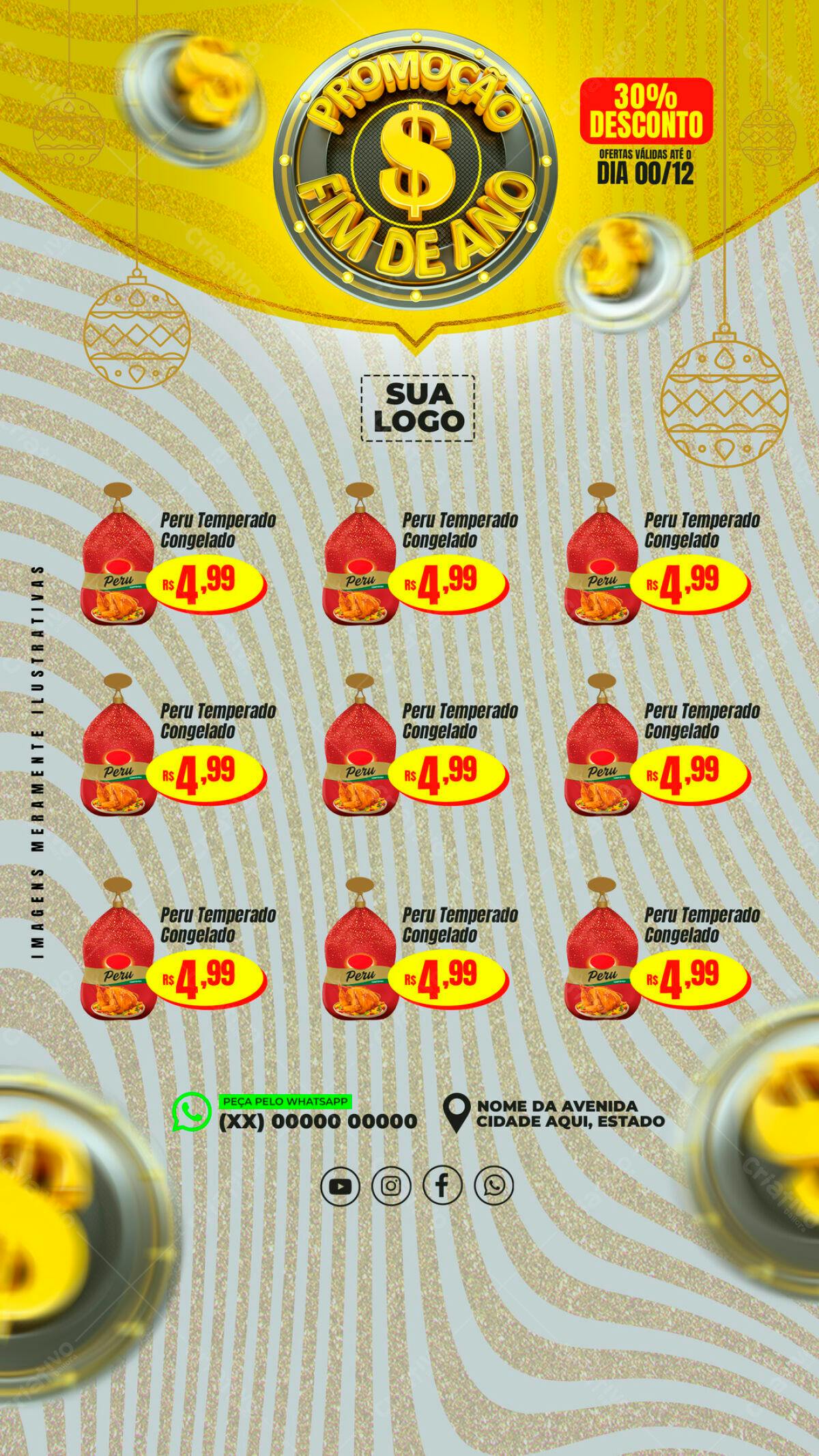 Flyer Fim de Ano Promoção Peru Congelado PSD Editável