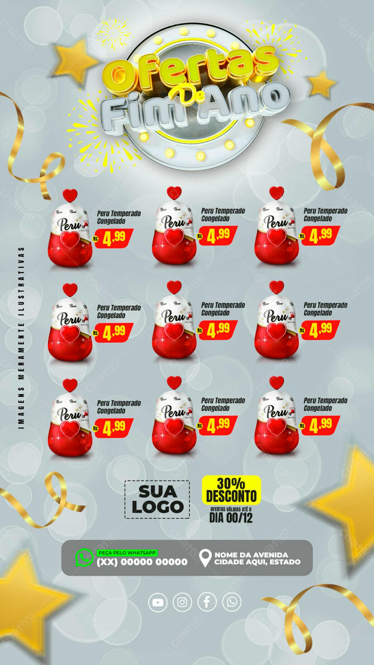 Flyer Fim de Ano com Peru Congelado PSD Editável