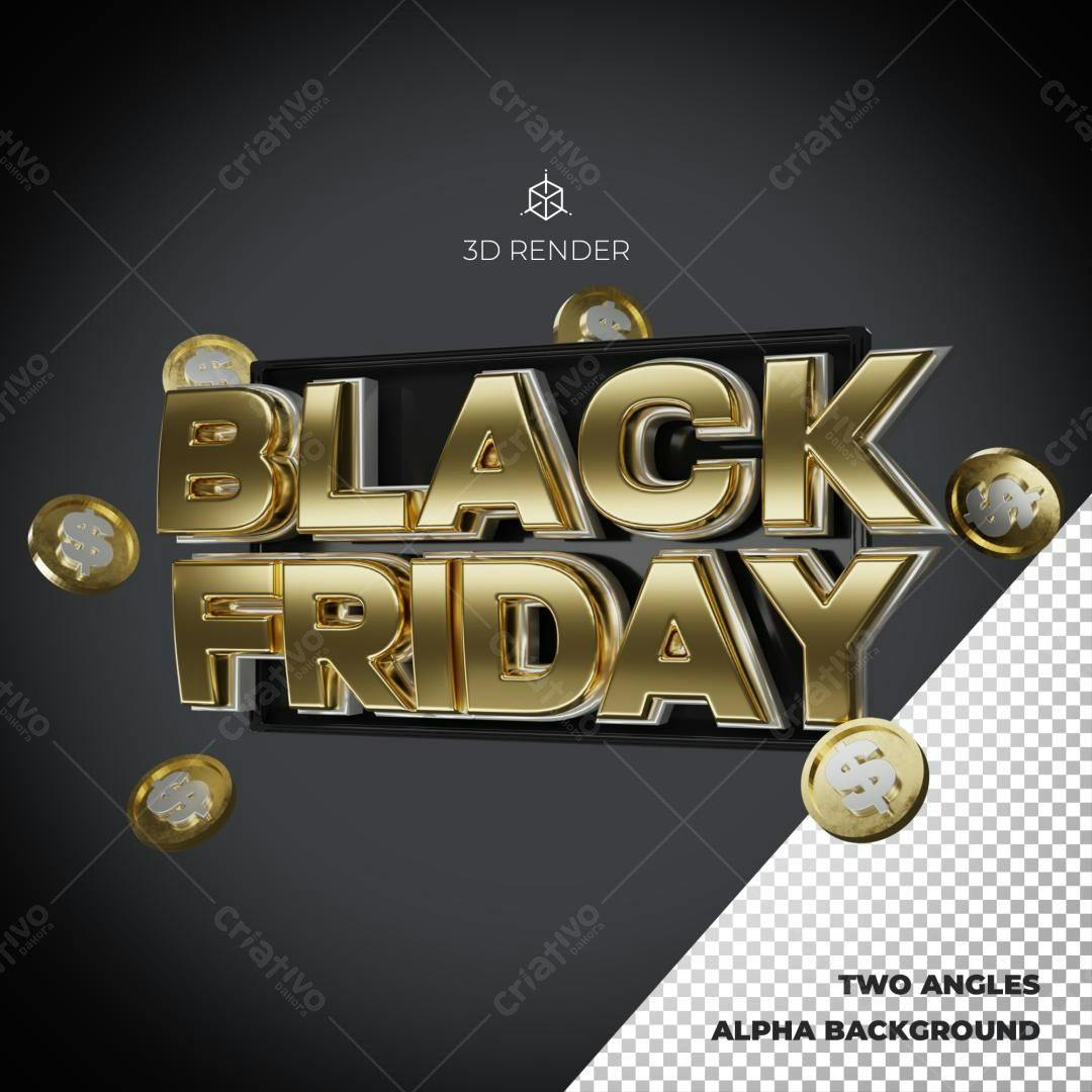 Selo 3D promocional Black Friday dourado e preto
