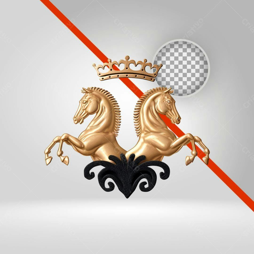 Logotipo com cavalos dourados PNG com fundo transparente