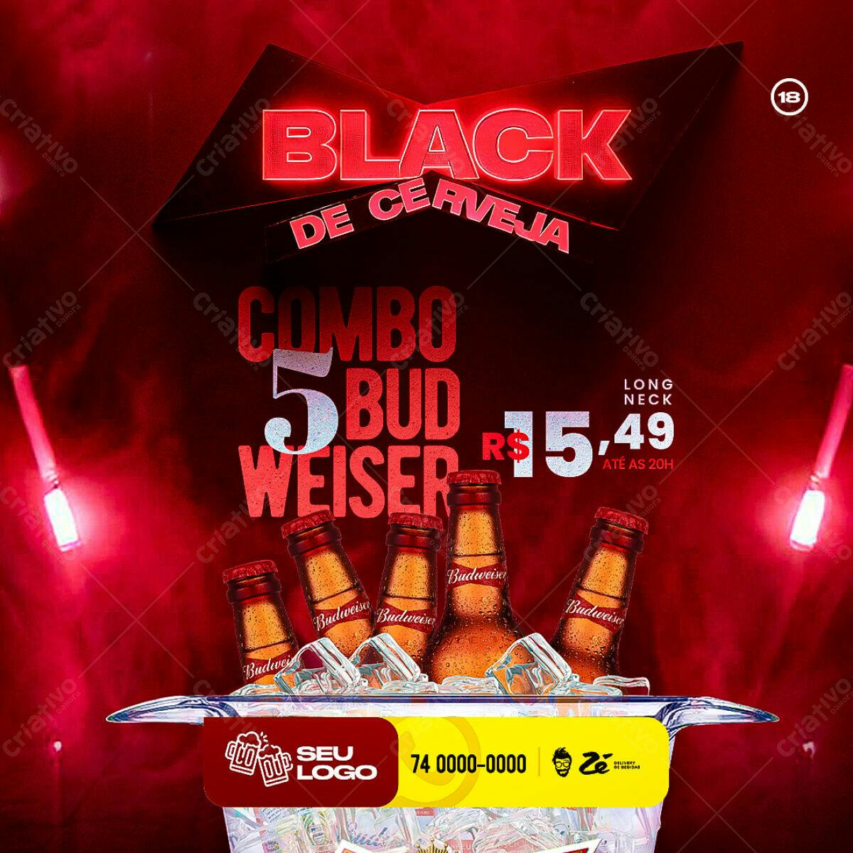 Flyer Black de Cerveja Combo Budweiser PSD Editável