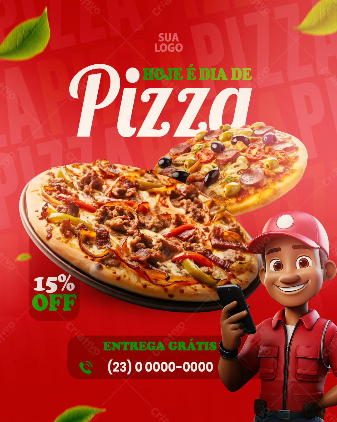 Flyer Dia da Pizza com 15% de Desconto PSD Editável
