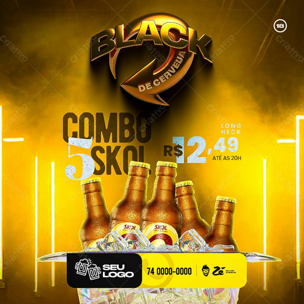 Social Media Black Friday Distribuidora De Cerveja Skol Feed Psd Editável