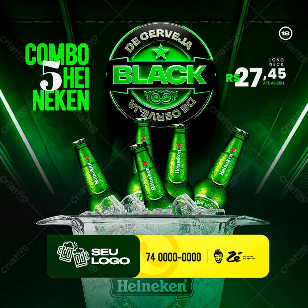 Social Media Black Friday Distribuidora De Cerveja Heineken Feed Psd Editável