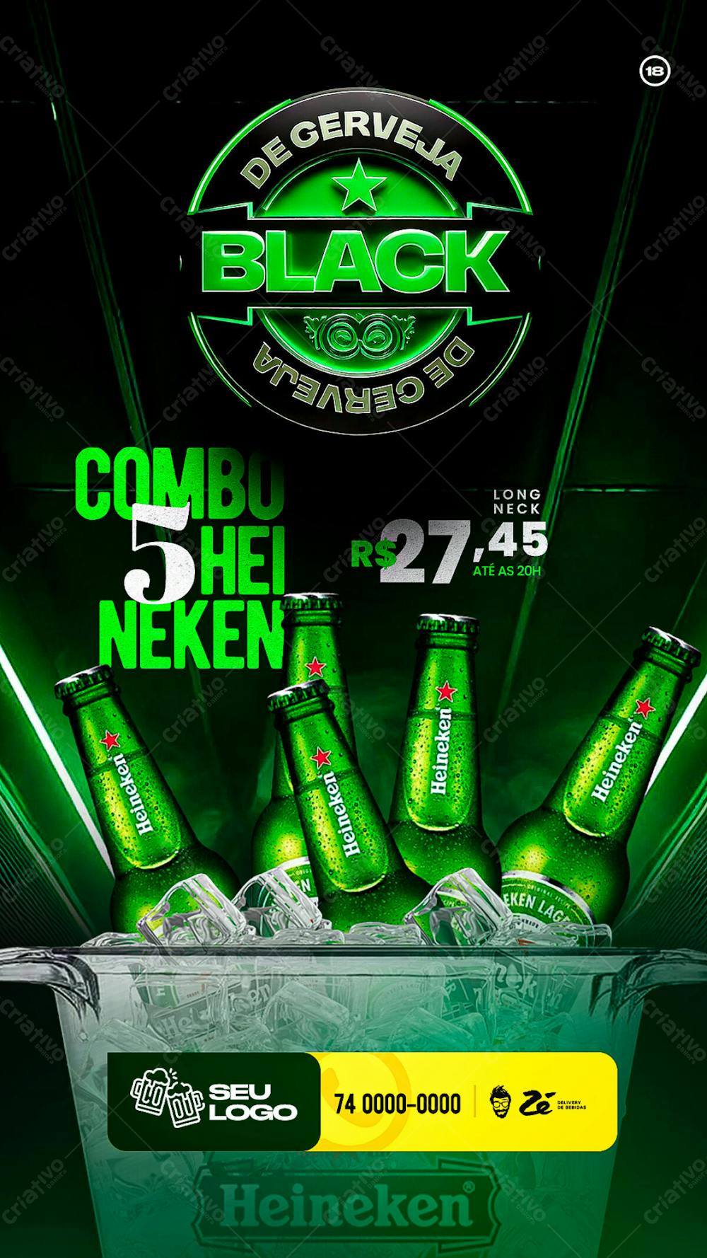 Social Media Black Friday Distribuidora De Cerveja Heineken Story Psd Editável