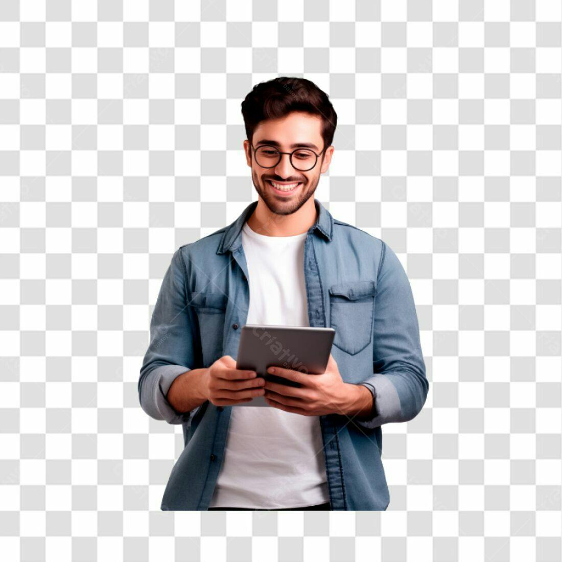 Imagem PNG Homem Tablet Fundo Transparente