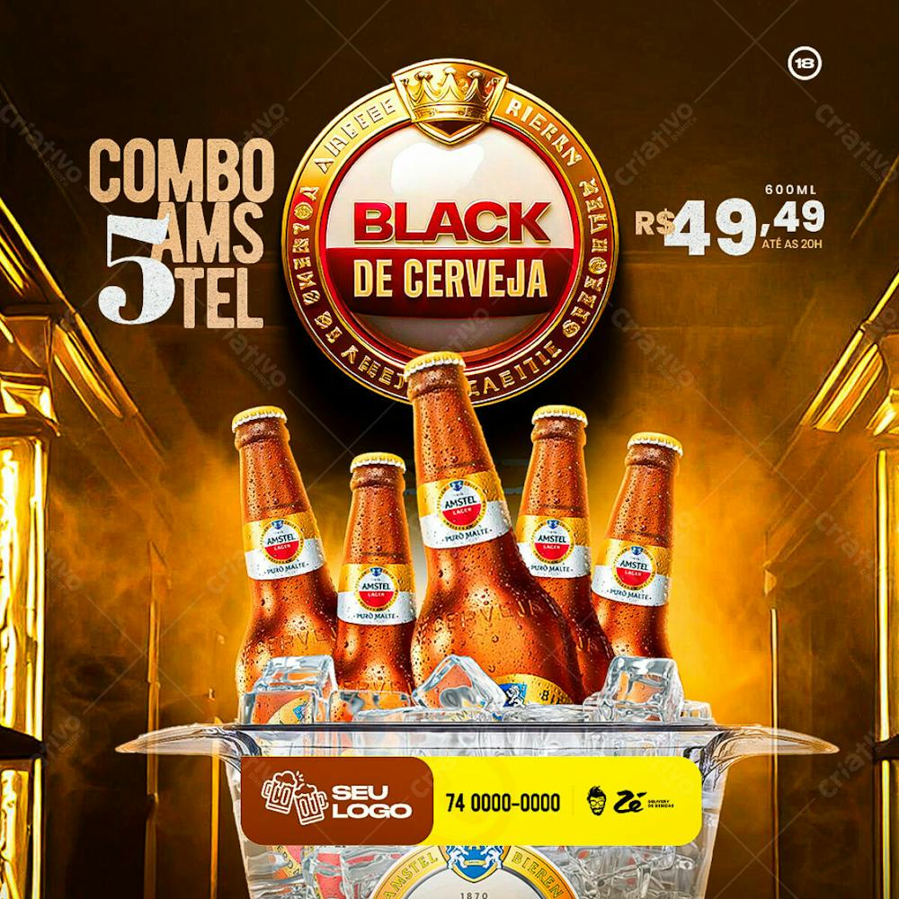 Social Media Black Friday Distribuidora De Cerveja Amstel Feed Psd Editável