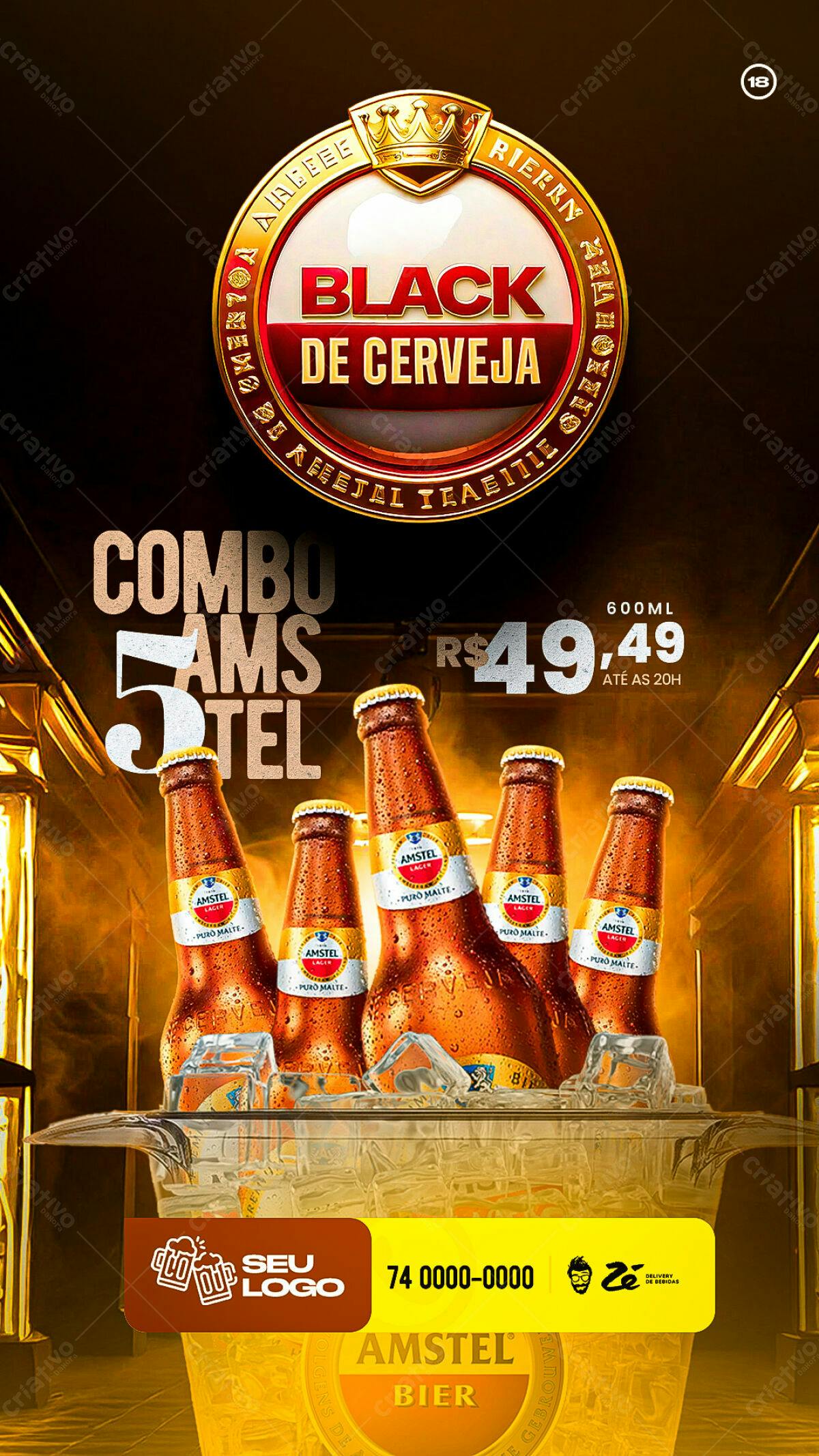 Flyer Promoção Combo Amstel Black de Cerveja PSD Editável