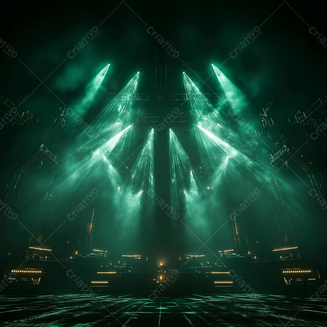 Palco com iluminação verde em show