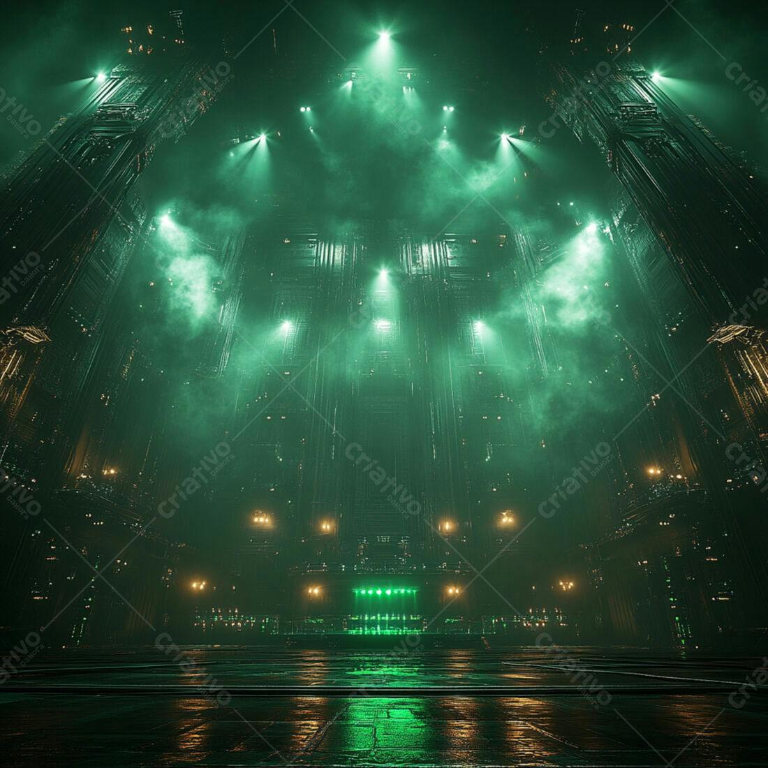 Cenário futurista verde com iluminação dramática