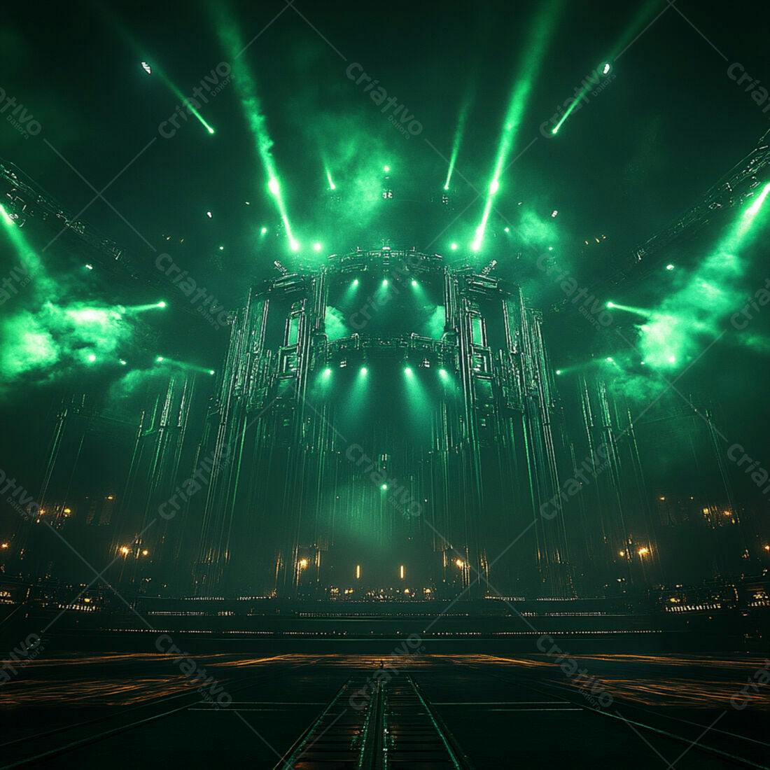 Palco de show com iluminação verde