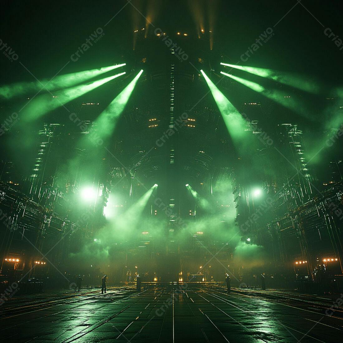 Estrutura futurista iluminada em verde