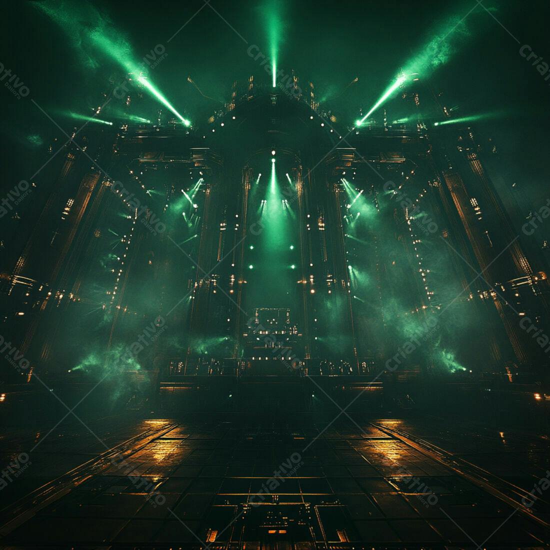 Palco futurista com iluminação verde