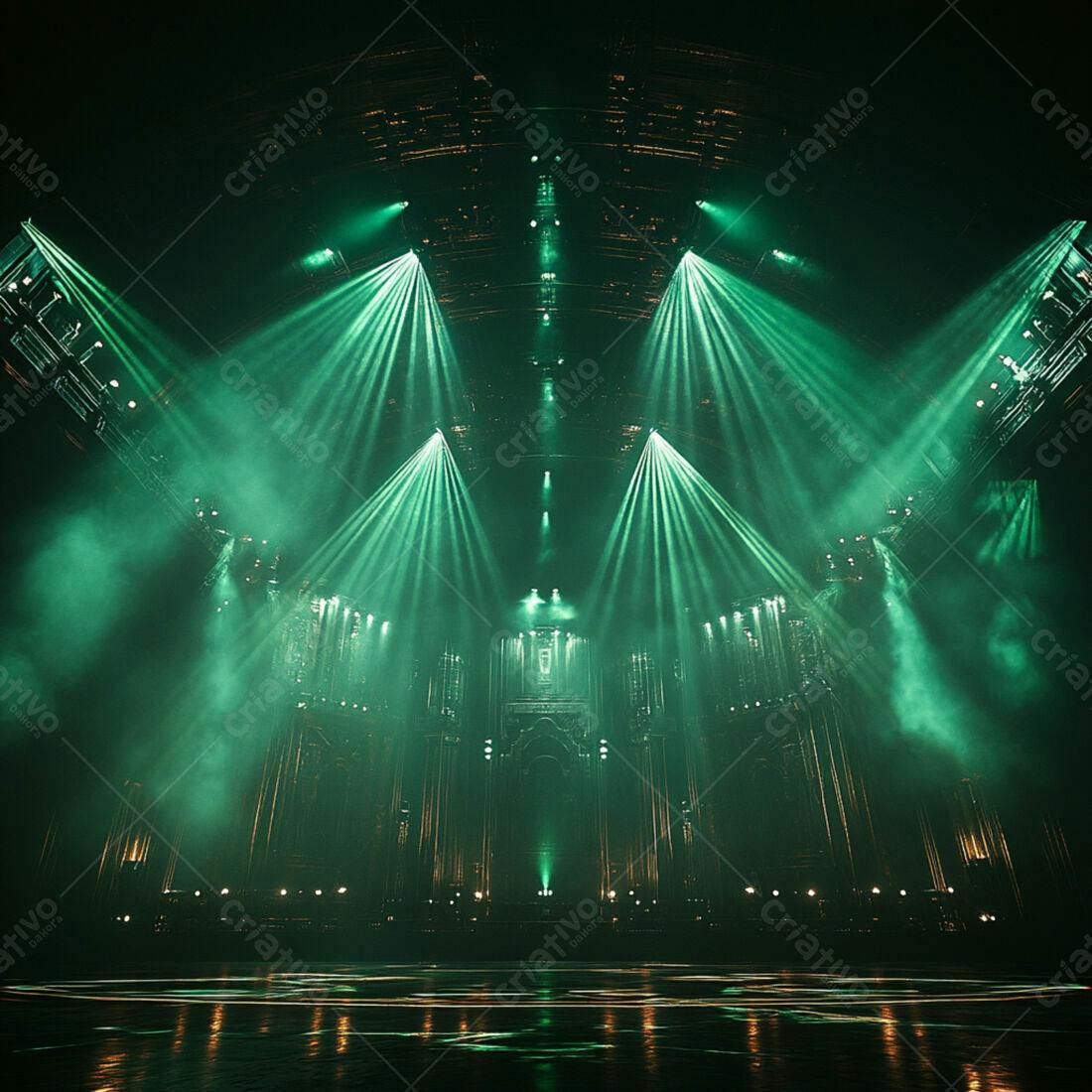 Palco com iluminação verde em show
