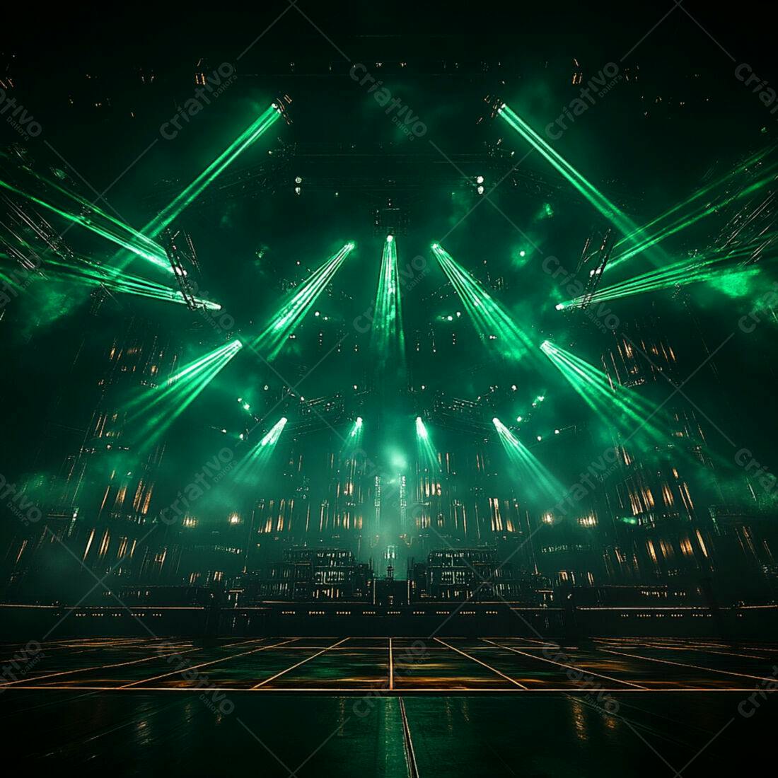 Palco com iluminação verde intensa