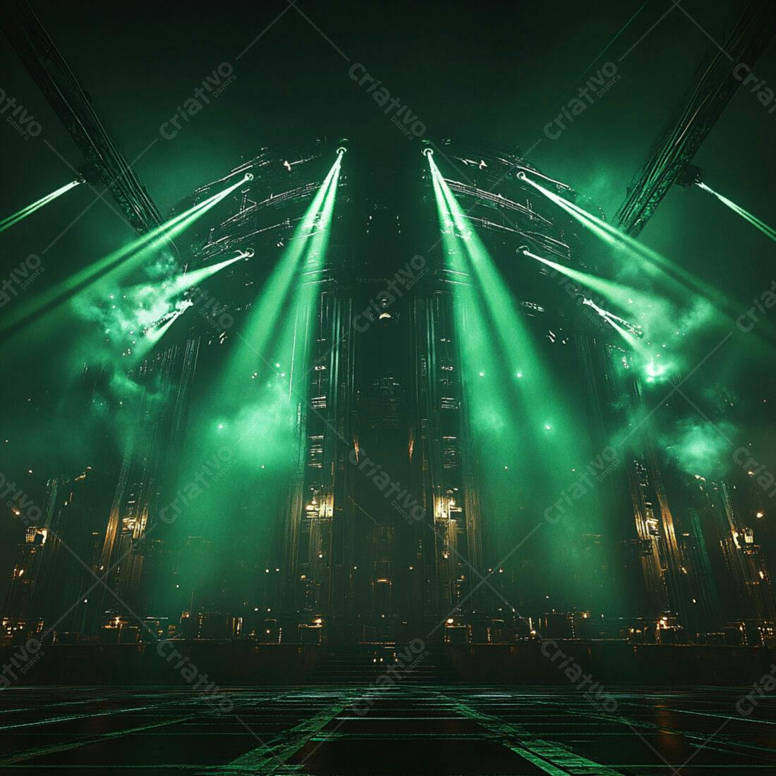 Palco futurista iluminado em verde