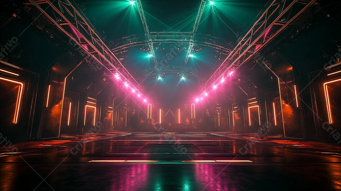 Palco futurista com iluminação neon