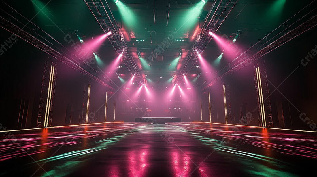 Palco iluminado rosa e verde para show