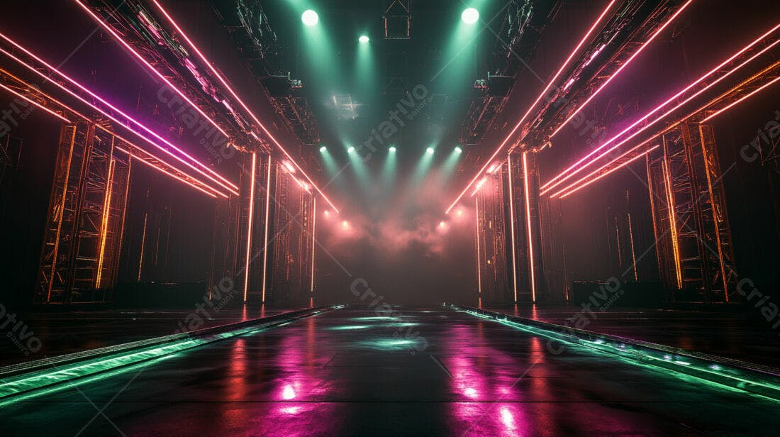 Palco Neon Rosa e Verde com Iluminação