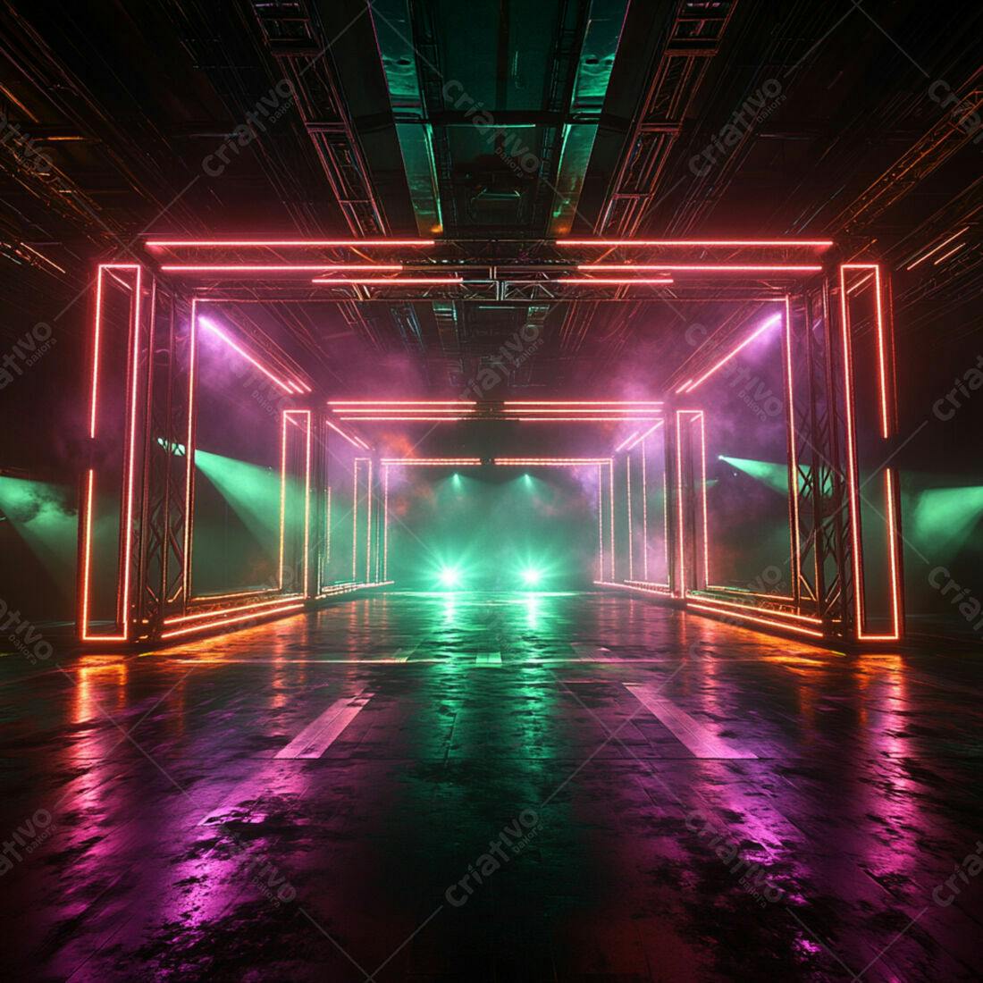 Palco Neon Rosa e Verde com Fumaça