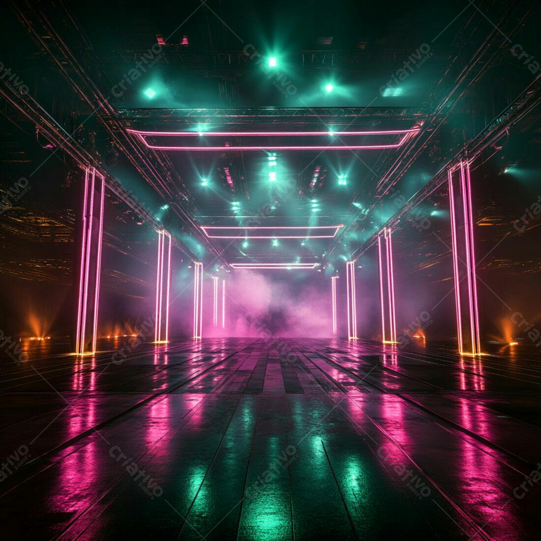 Palco Neon Rosa e Verde com névoa