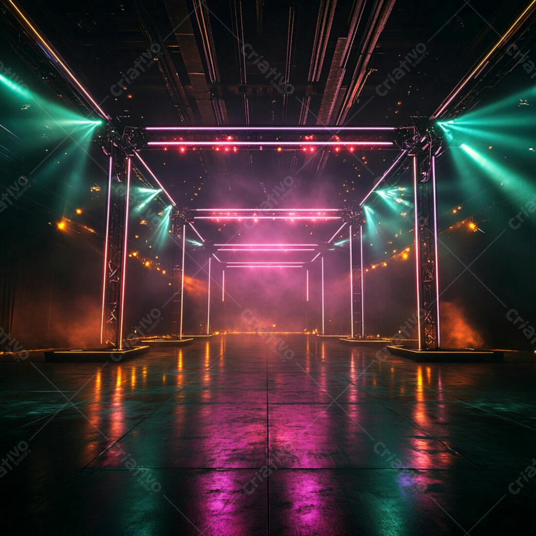 Palco Neon Rosa e Verde com Iluminação Cênica