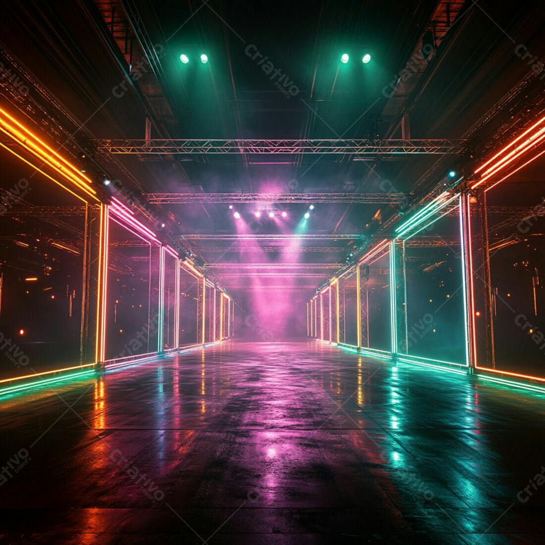 Passarela Neon com Iluminação Rosa e Verde