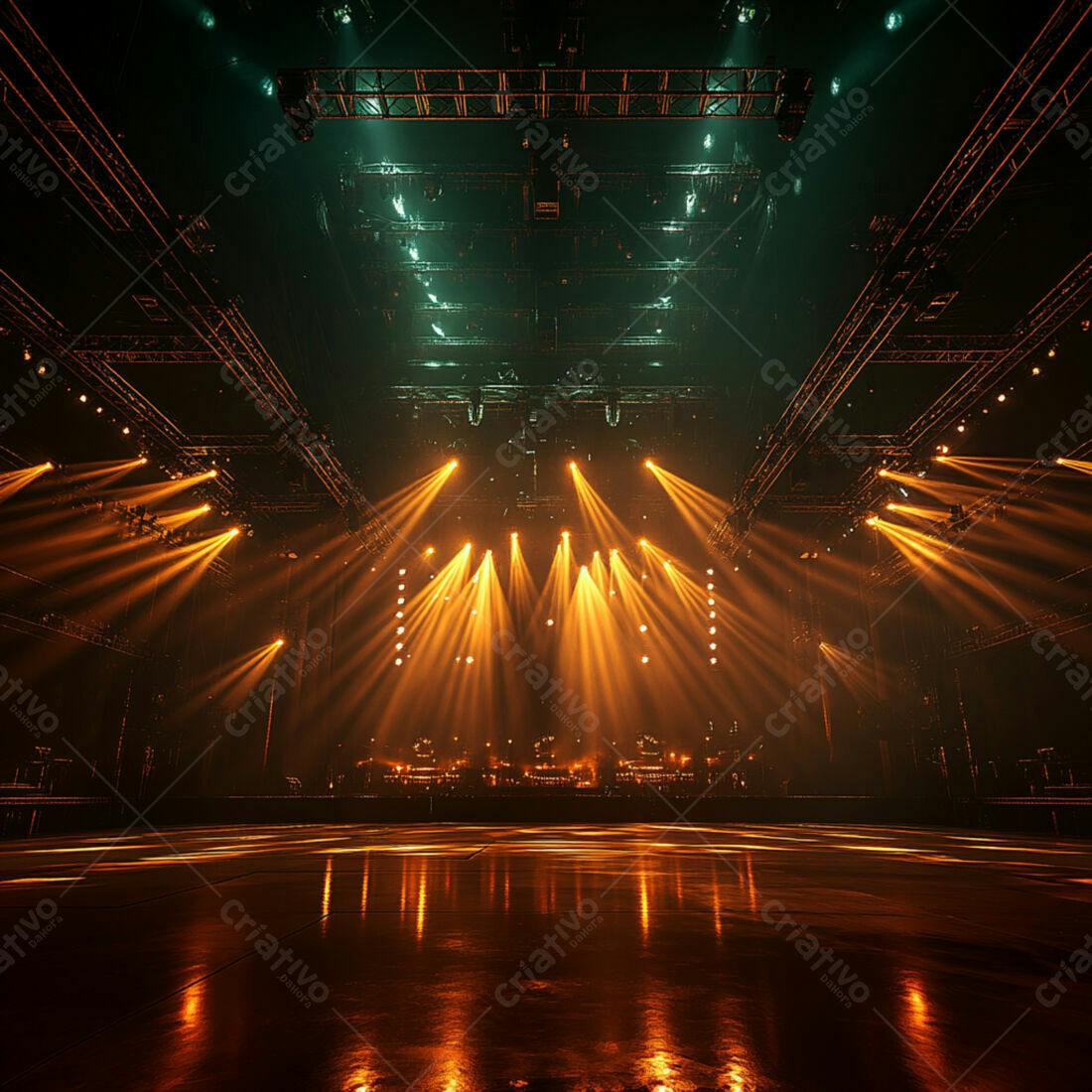 Palco iluminado com luzes quentes e frias