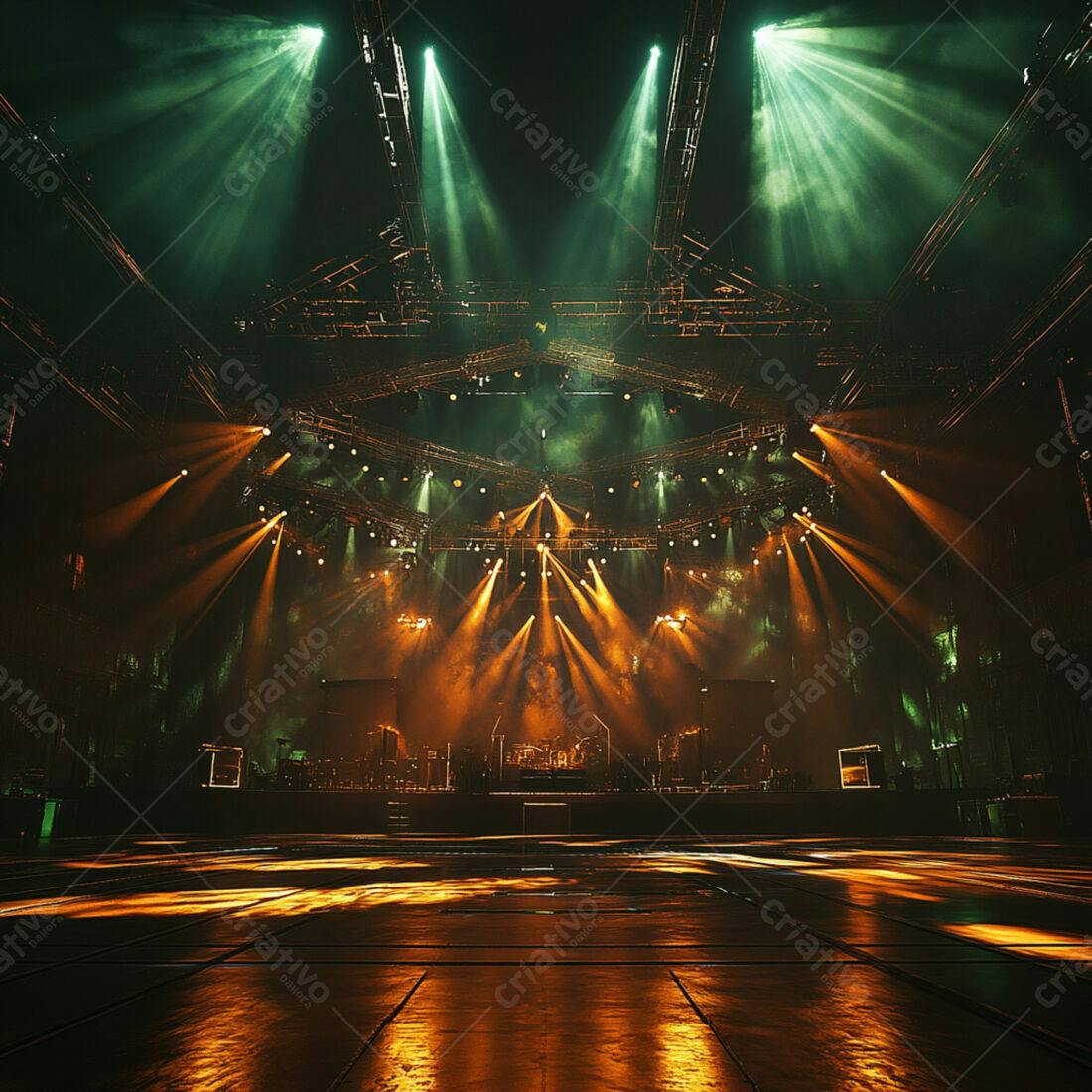 Palco de Show com Iluminação Verde e Amarela