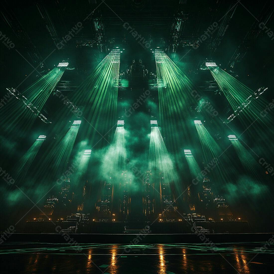 Palco com iluminação verde em show