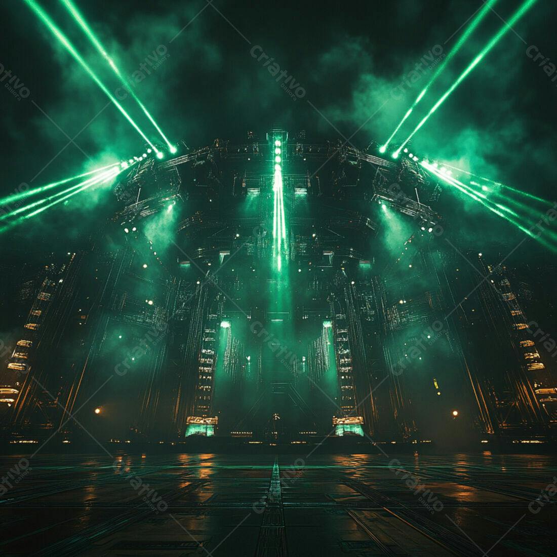 Estrutura futurista iluminada com laser verde