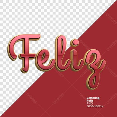 Lettering Feliz Vermelho E Dourado