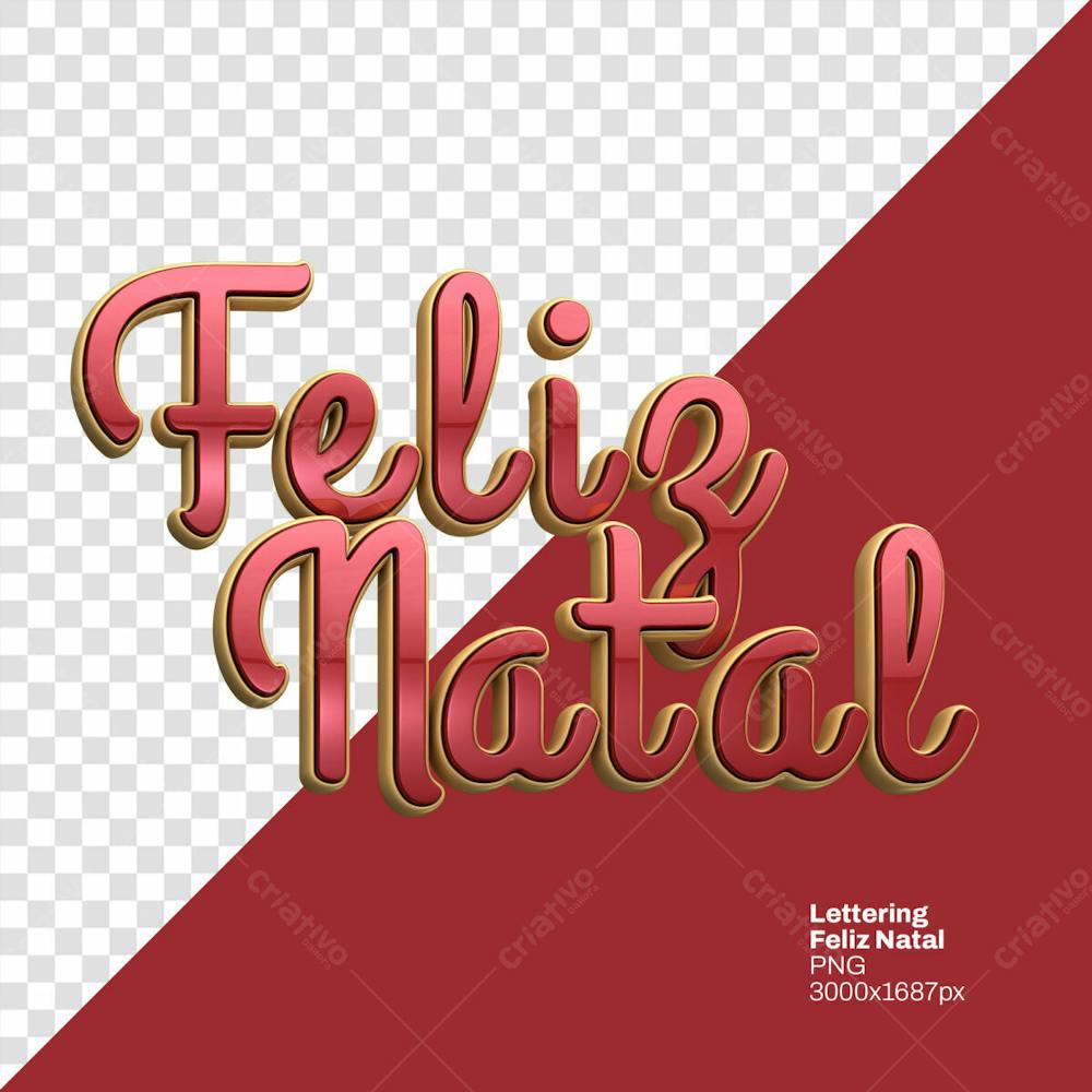 Lettering Feliz Natal Vermelho E Dourado