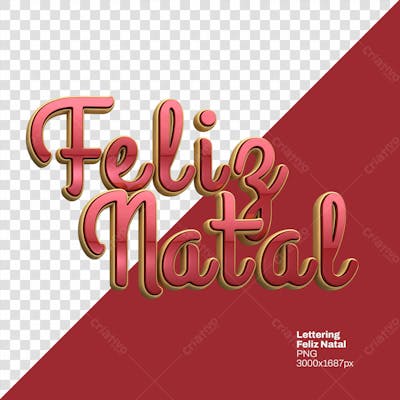 Lettering Feliz Natal Vermelho E Dourado