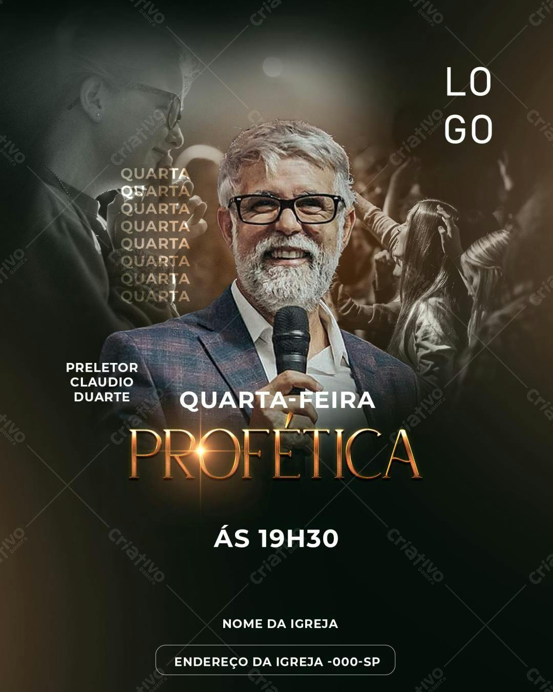 Flyer para Culto de Quarta-Feira Profética PSD Editável