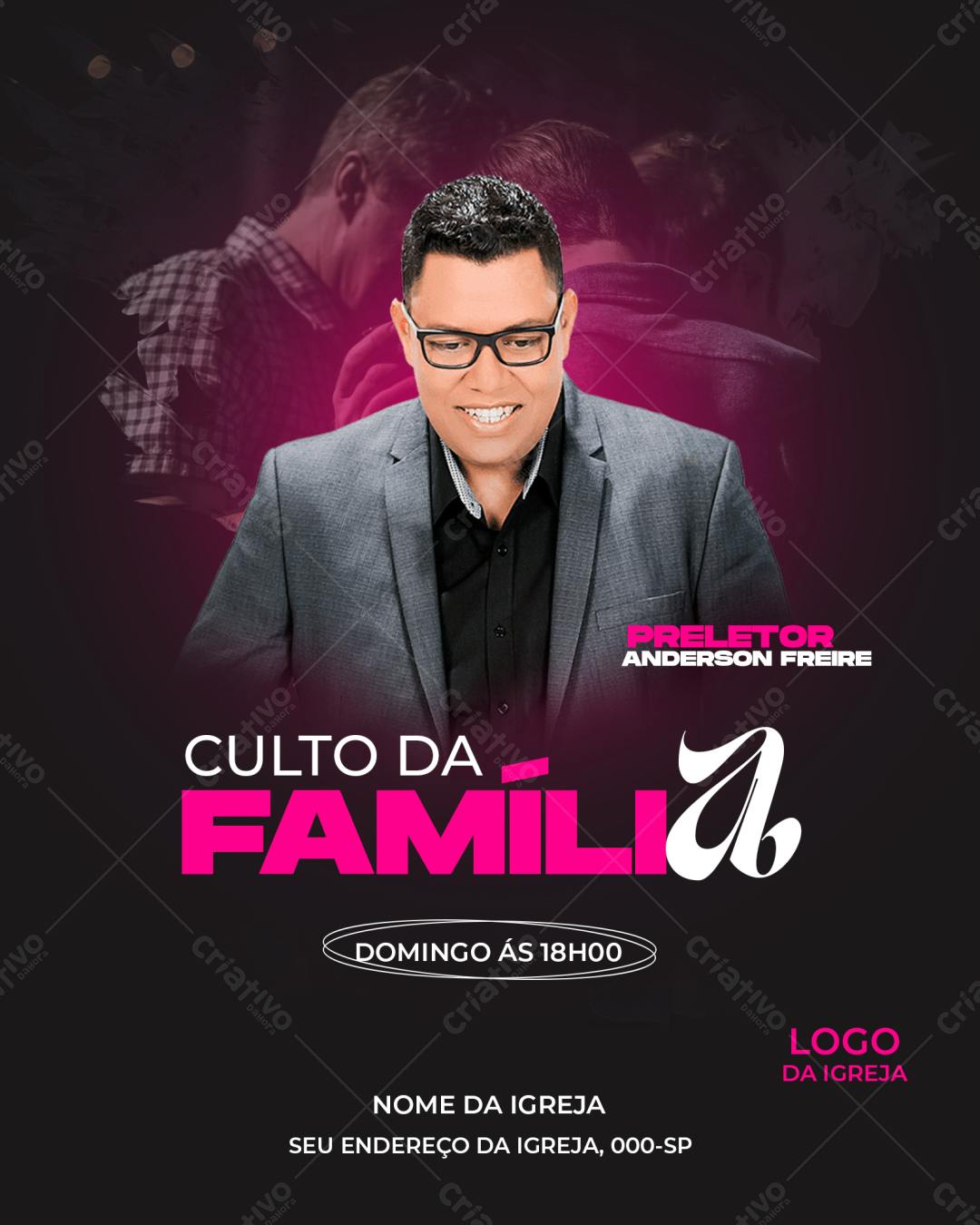 Flyer para Culto da Família PSD Editável