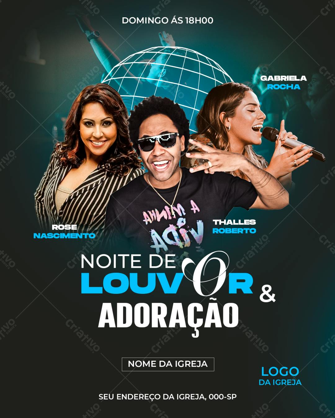 Flyer Noite de Louvor e Adoração PSD Editável