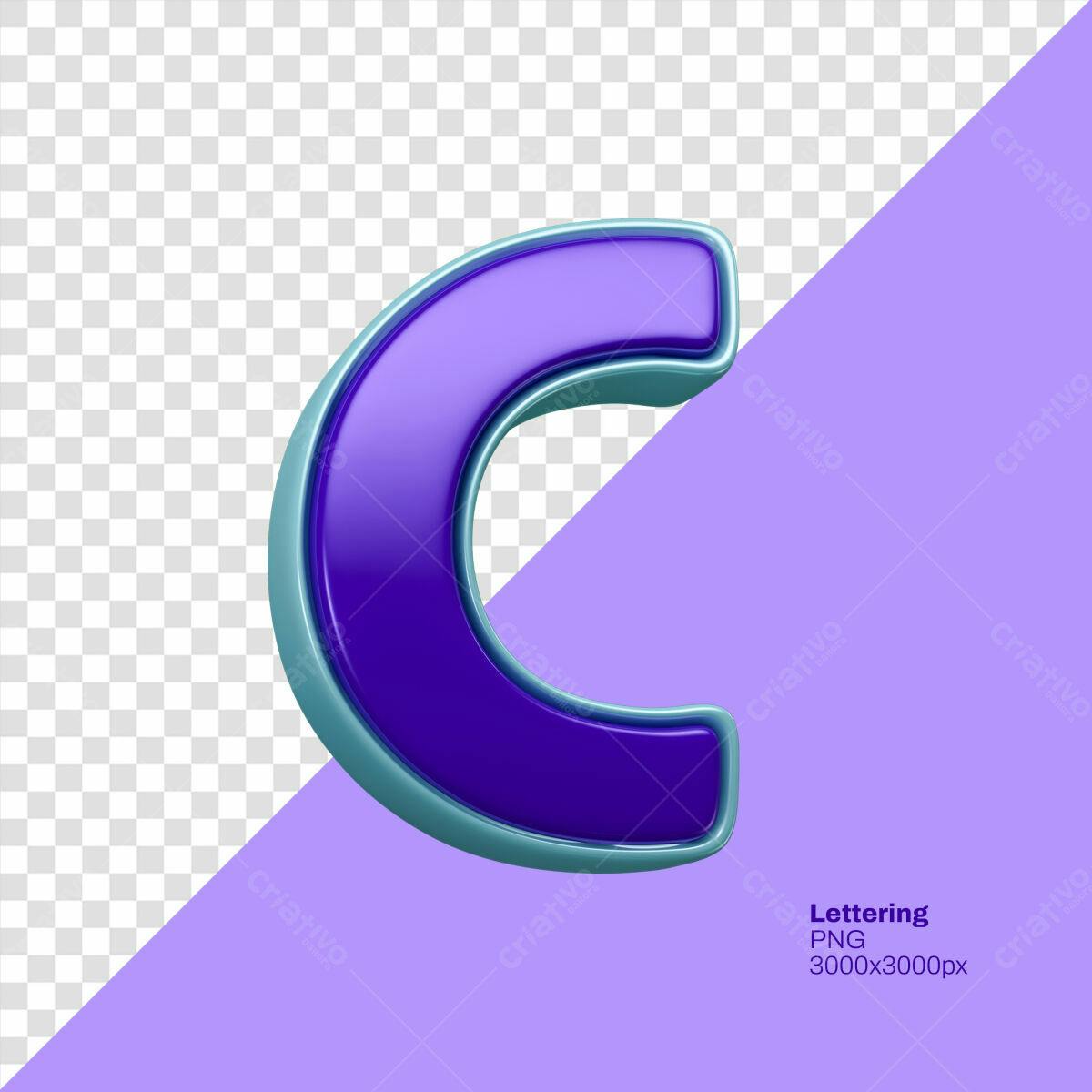 Letra C 3D Roxa e Azul Claro PSD Editável