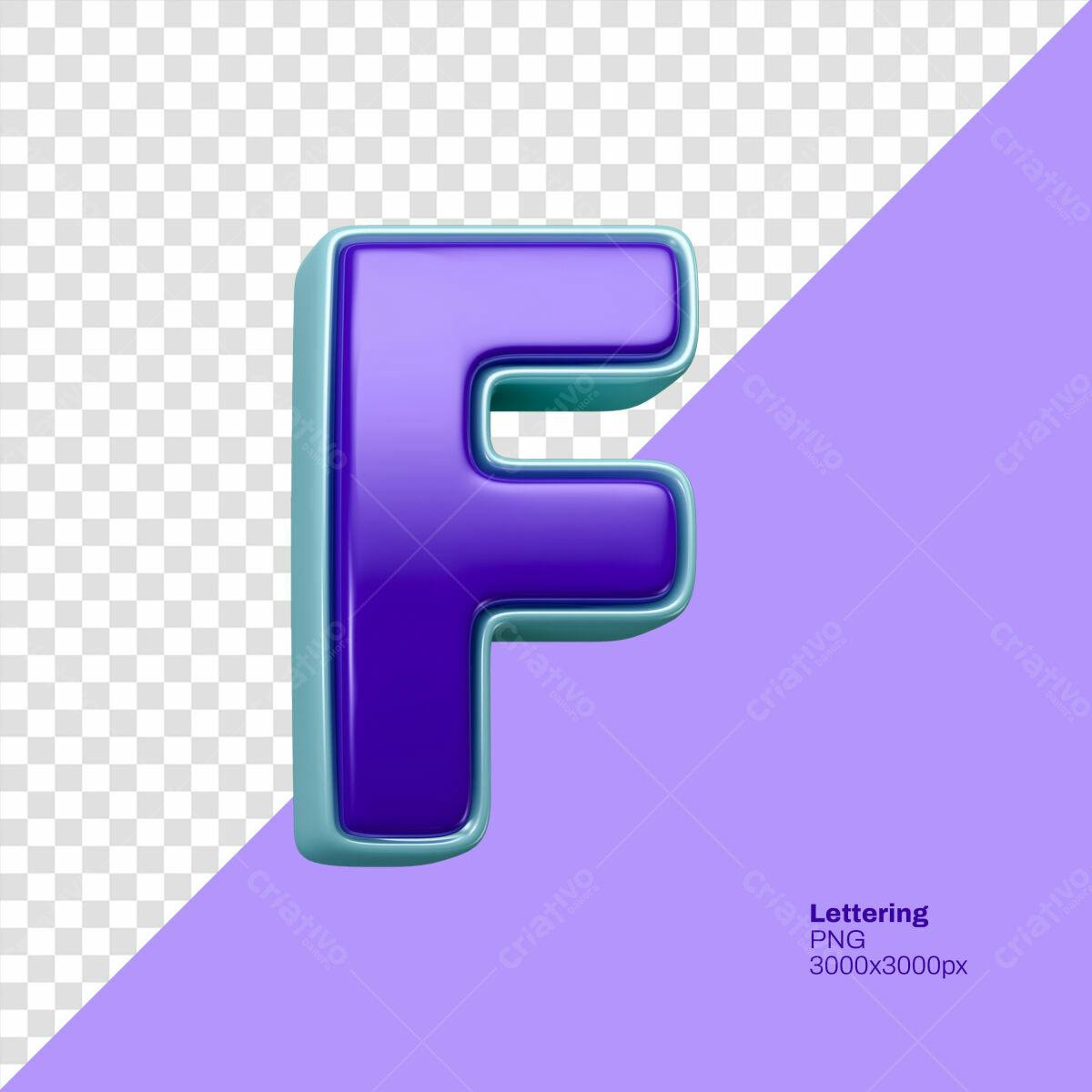 Letra F 3D Roxa e Azul Claro PSD Editável
