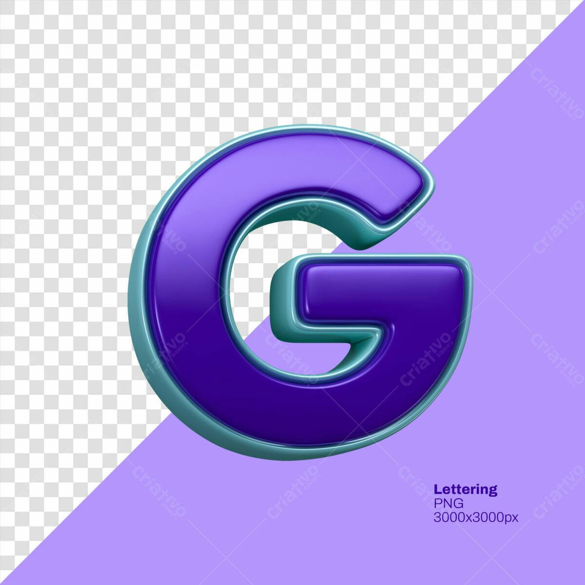 Letra G em 3D Roxa e Azul Claro PSD Editável