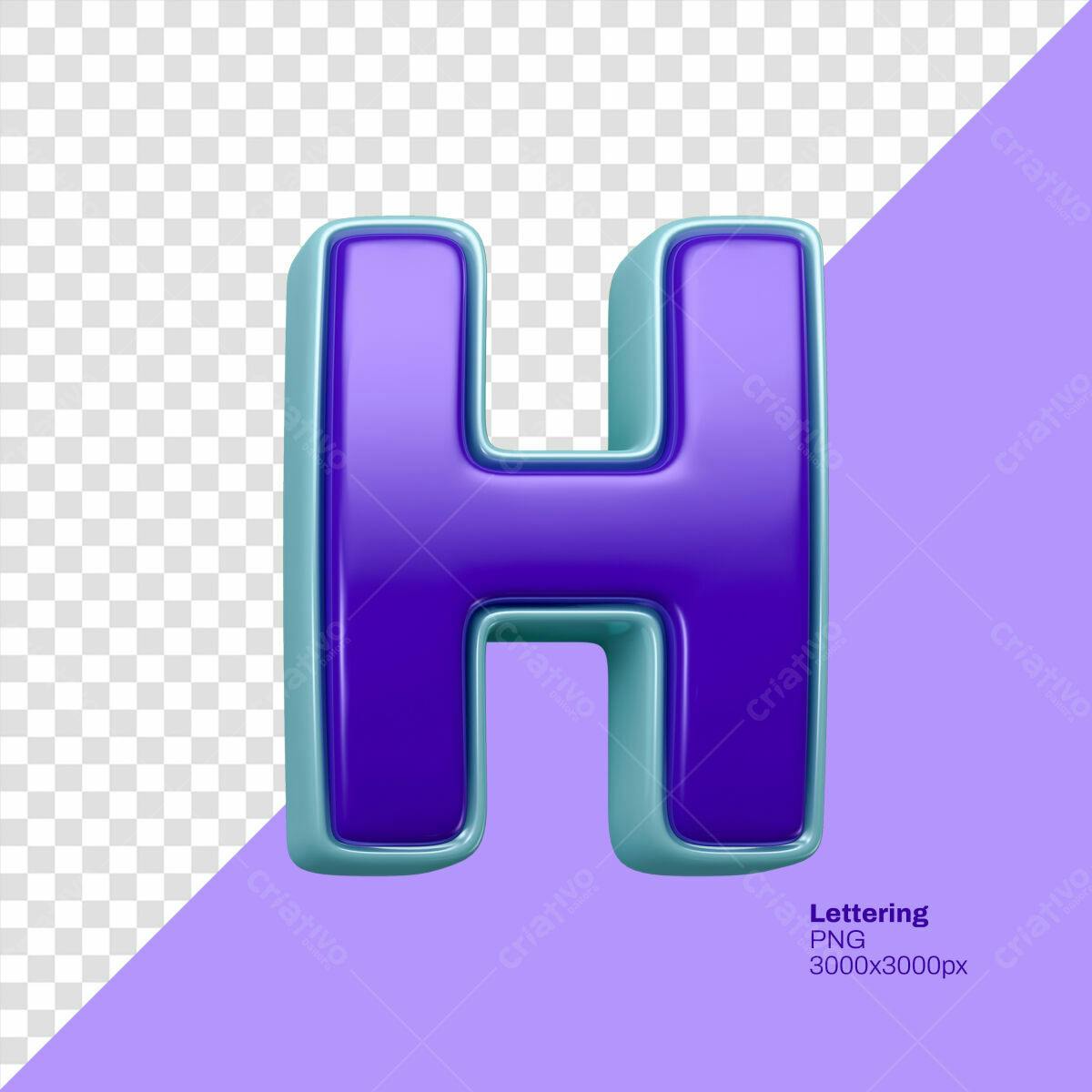 Letra H 3D Roxa e Azul Psd Editável