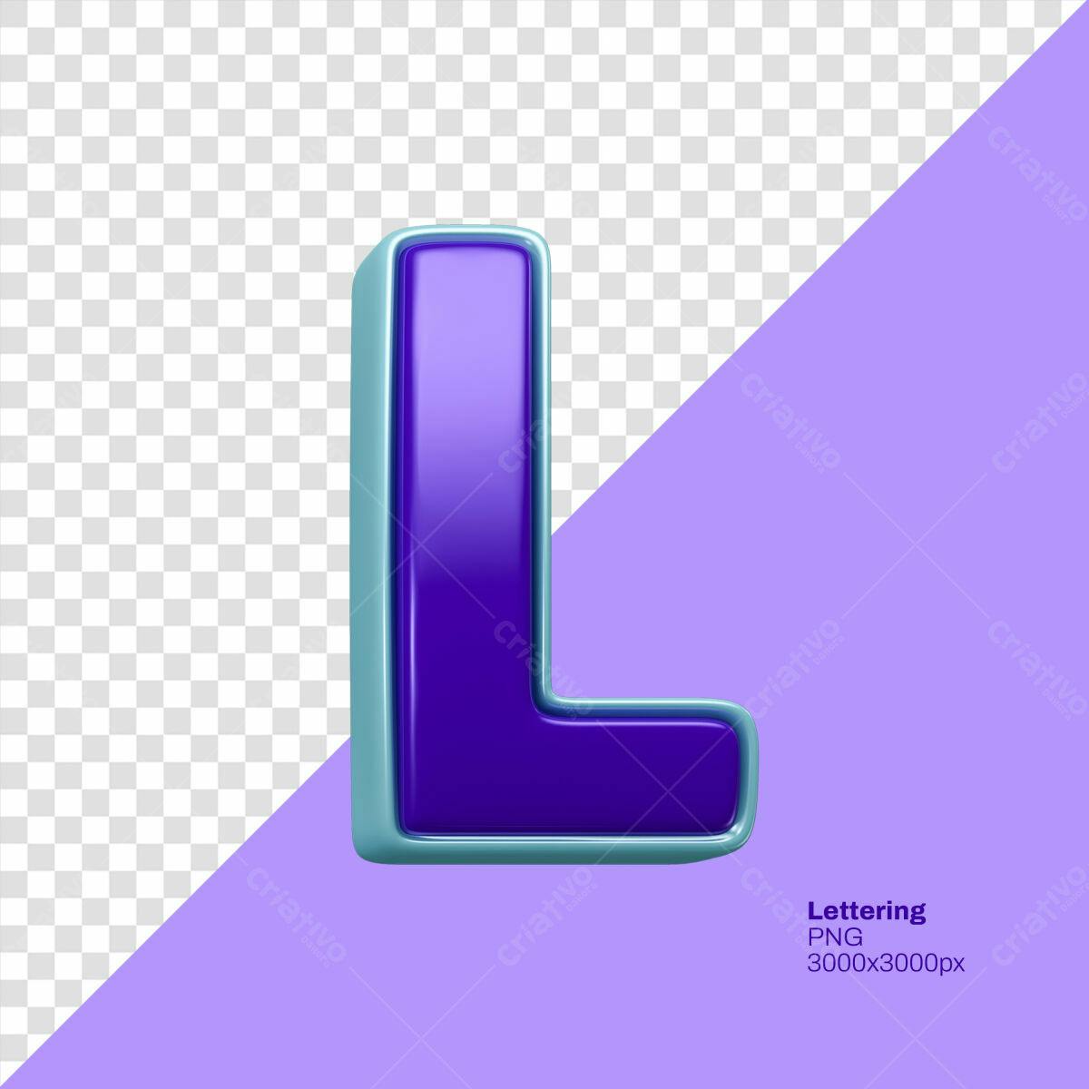 Letra L 3D Roxa e Azul Claro PSD Editável