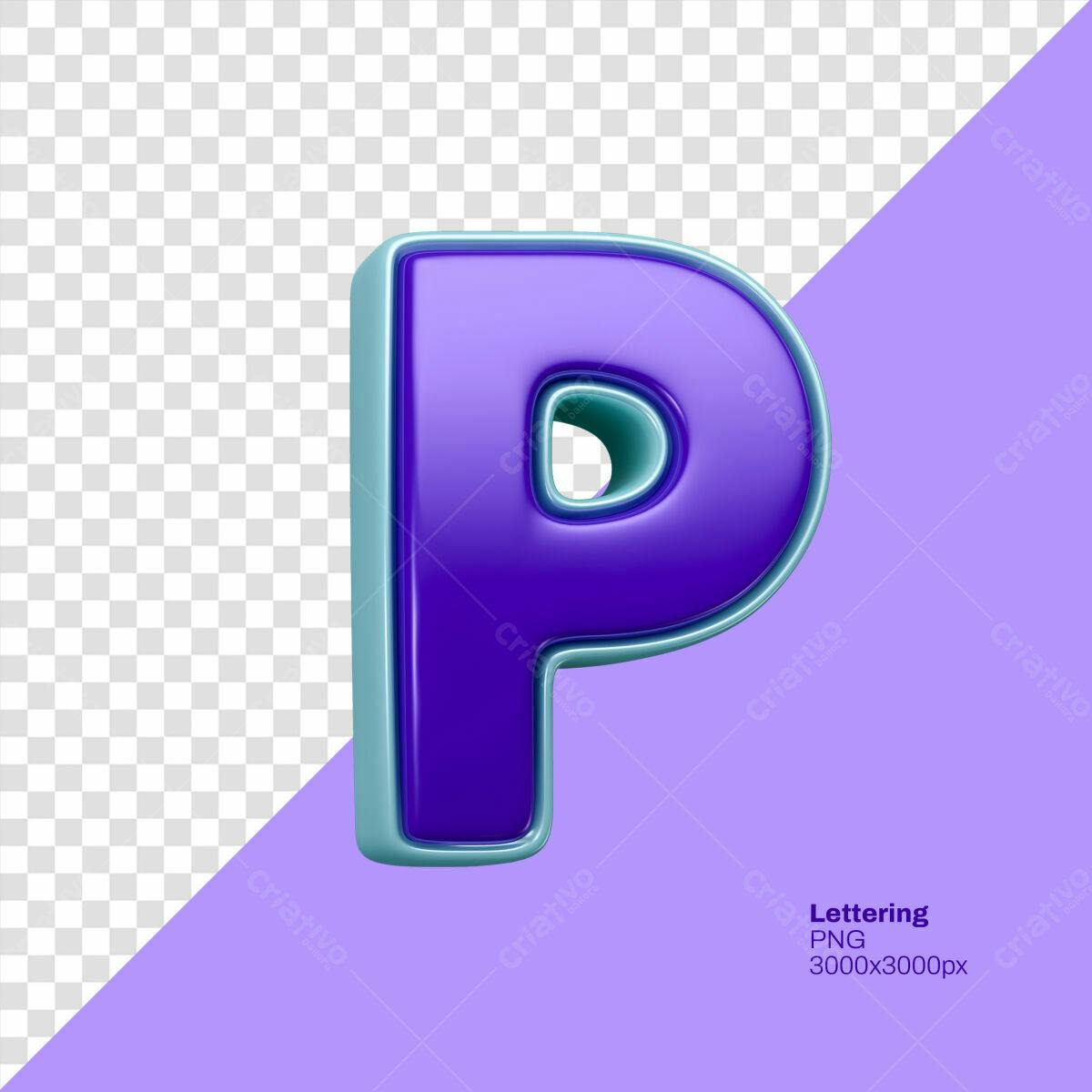 Letra P 3D Roxa e Azul Claro PSD Editável