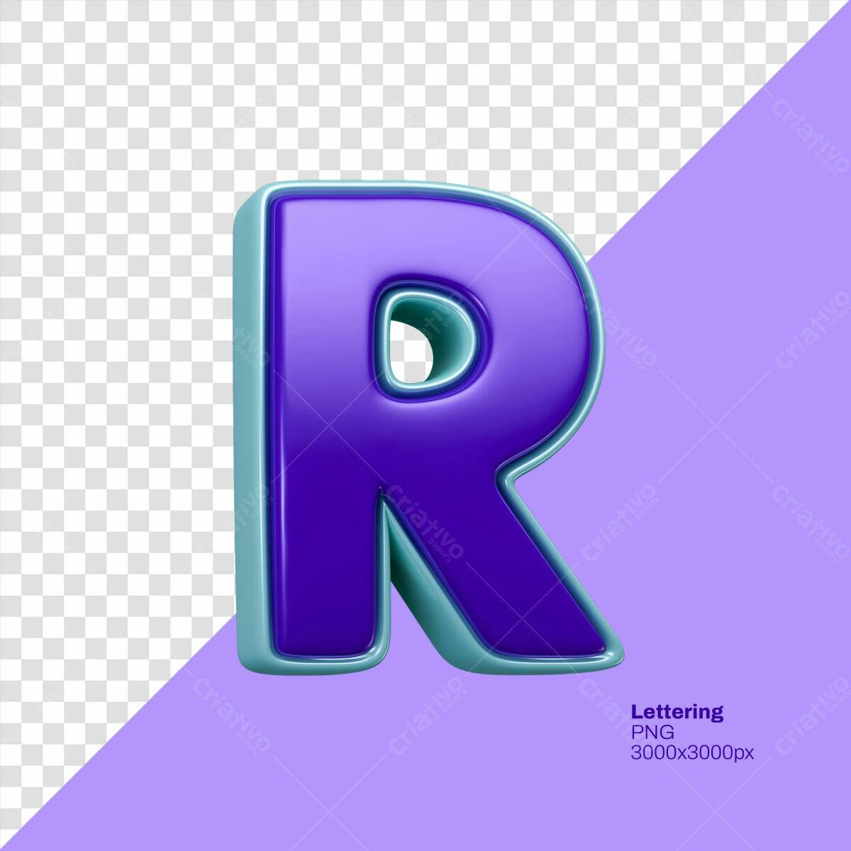 Letra R 3D Roxa e Azul Claro PSD Editável