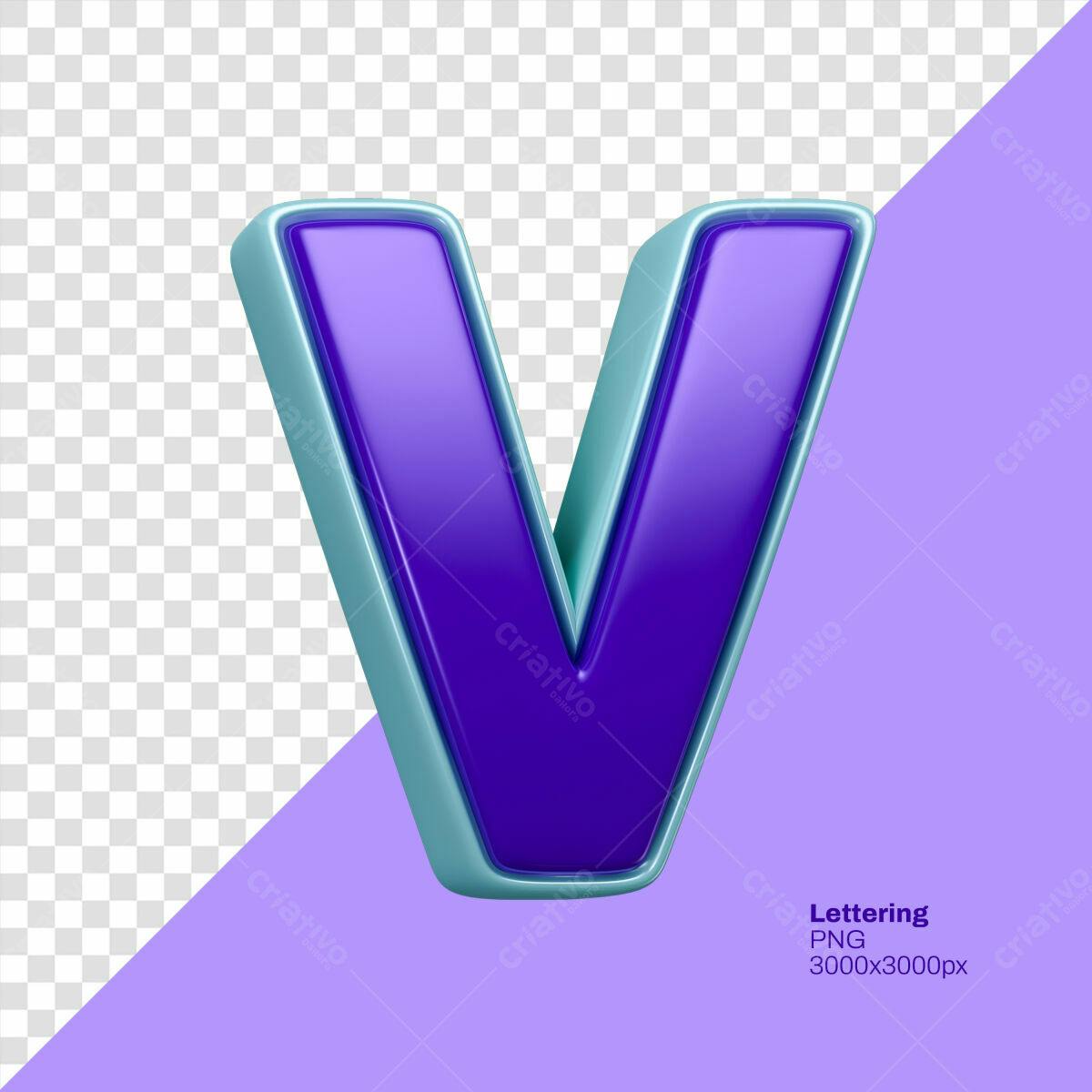 Letra V em 3D PSD Editável
