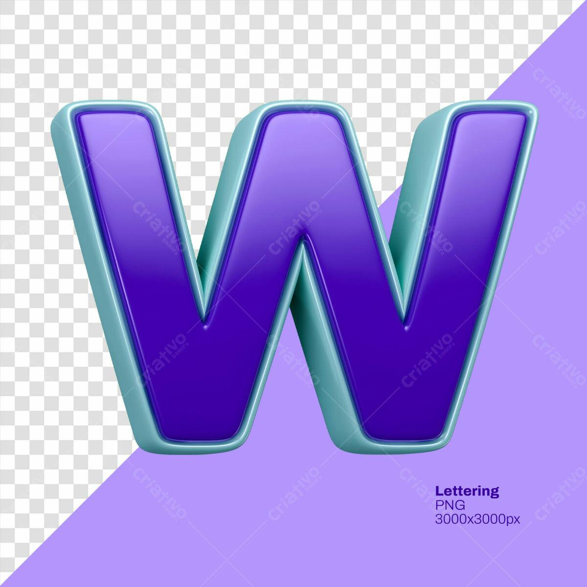 Letra W em 3D PSD Editável
