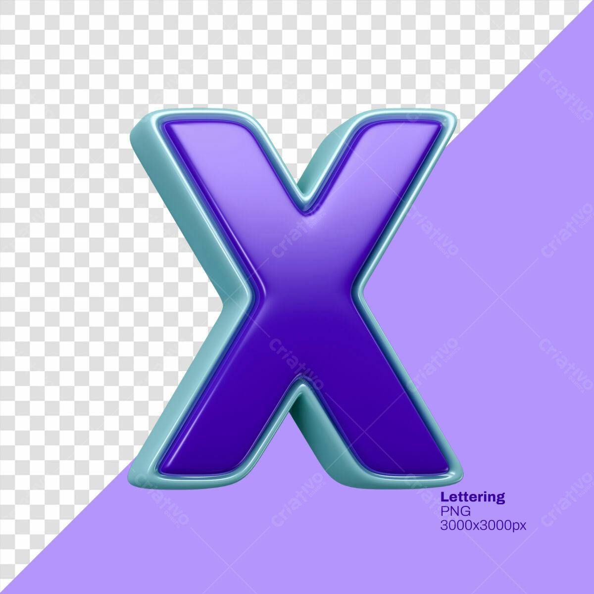 Letra X 3D Roxa e Azul Claro PSD Editável